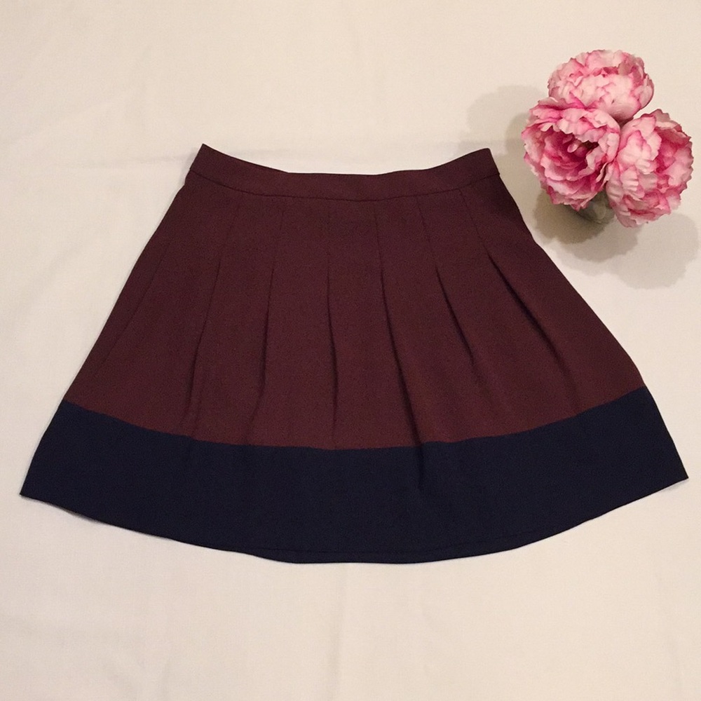 J Crew Colorblock Crepe Skirt Burgundy/ Navy